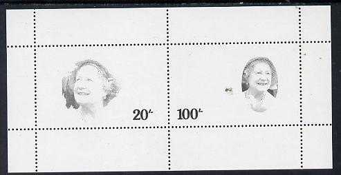 Tanzania 1985 Life & Times of HM Queen Mother m/sheet (containing SG 425 & 427) unmounted mint perforated colour proof in black only, stamps on , stamps on  stamps on royalty, stamps on  stamps on queen mother