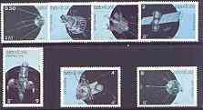 Laos 1987 Anniversary of Launch of First Arteficial Satellite complete perf set of 7 unmounted mint, SG 974-80, stamps on , stamps on  stamps on space, stamps on  stamps on communications, stamps on  stamps on 