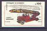 Uruguay 1988 Centenary of Fire Service 100p (Magirus Mechanical Ladder) imperf proof on gummed paper with black misplaced upwards by 5mm, slight wrinkles, as SG 1939, stamps on fire