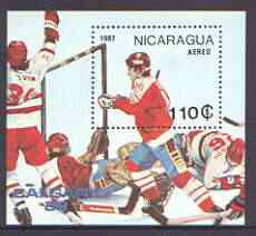 Nicaragua 1987 Winter Olympics (Ice-Hockey) m/sheet unmounted mint, SG MS 2833, stamps on , stamps on  stamps on olympics, stamps on  stamps on ice hockey, stamps on  stamps on sport