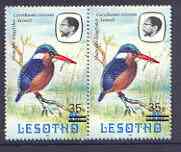 Lesotho 1986-88 Malachite Kingfisher Provisional 35s on 25s (1981 issue) superb unmounted mint with 'small s' variety in pair with normal, SG 720b/bb, stamps on lesotho, stamps on birds, stamps on kingfisher