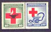 Chile 1944 80th Anniversary of Red Cross set of 2 unmounted mint, SG 350-51, stamps on red cross, stamps on hygiene, stamps on snakes, stamps on snake, stamps on snakes, stamps on 