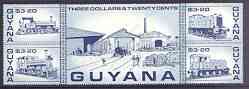 Guyana 1987 Railways $3.20 dull blue se-tenant block of 5 unmounted mint, SG 2202a, stamps on railways, stamps on sugar