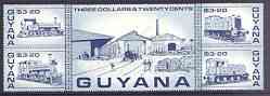 Guyana 1987 Railways $3.20 dull blue se-tenant block of 5 unmounted mint, SG 2202a, stamps on , stamps on  stamps on railways, stamps on  stamps on sugar