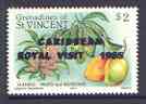 St Vincent - Grenadines 1985 Mango Fruit $2 (as SG 401) with Royal Visit opt doubled, unmounted mint, stamps on food, stamps on royalty, stamps on trees, stamps on royal visit, stamps on fruit
