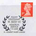Postmark - Great Britain 2002 cover commemorating the Memorial Service to Flt Lt W Reid VC illustrated with laurel leaves, stamps on ww2, stamps on militaria, stamps on medals, stamps on victoria cross, stamps on  ww2 , stamps on 