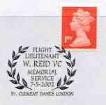 Postmark - Great Britain 2002 cover commemorating the Memorial Service to Flt Lt W Reid VC illustrated with laurel leaves, stamps on , stamps on  stamps on ww2, stamps on  stamps on militaria, stamps on  stamps on medals, stamps on  stamps on victoria cross, stamps on  stamps on  ww2 , stamps on  stamps on 