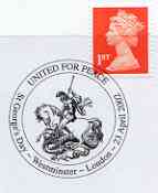 Postmark - Great Britain 2002 cover with United for Peace cancel illustrated with St George & Dragon, stamps on , stamps on  stamps on saints, stamps on  stamps on peace, stamps on  stamps on dragon, stamps on  stamps on mythology, stamps on  stamps on st george