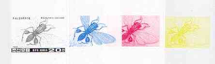 North Korea 1993 Insects 20ch value (Fly) set of 4 imperf progressive proofs comprising the 4 individual colours (magenta, yellow, blue & black) as SG N3268, stamps on insects