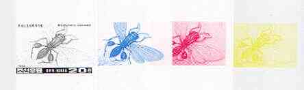 North Korea 1993 Insects 20ch value (Fly) set of 4 imperf progressive proofs comprising the 4 individual colours (magenta, yellow, blue & black) as SG N3268, stamps on , stamps on  stamps on insects