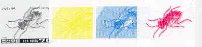 North Korea 1993 Insects 70ch (beetle) value set of 4 imperf progressive proofs comprising the 4 individual colours (magenta, yellow, blue & black) as SG N3271, stamps on insects, stamps on beetle