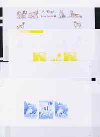 North Korea 1994 Chinese New Year - Year of the Dog sheetlet #5 containing 1wn and 2 x 50ch values, the set of 5 imperf progressive proofs comprising the 5 individual colours (magenta, yellow, blue, black & gold) unmounted mint as SG N3362 & 3363, stamps on animals, stamps on dogs, stamps on pointer, stamps on  gsd , stamps on spaniel, stamps on , stamps on lunar, stamps on lunar new year