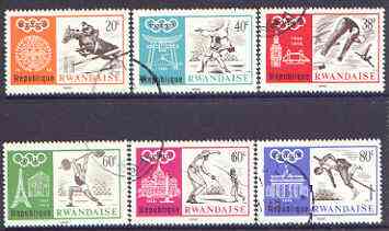 Rwanda 1966 Mexico Olympic Games (2nd issue) set of 6 cto used, SG 271-76, stamps on sport, stamps on olympics, stamps on horses, stamps on show jumping, stamps on judo, stamps on fencing, stamps on diving, stamps on weightlifting, stamps on , stamps on martial arts