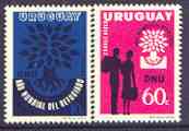 Uruguay 1960 World Refugee Year set of 2 unmounted mint, SG 1150-51, stamps on trees, stamps on refugees, stamps on 