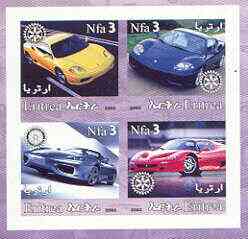 Eritrea 2002 Modern Cars #02 imperf sheetlet containing set of 4 values with Rotary Logo unmounted mint, stamps on , stamps on  stamps on cars, stamps on  stamps on rotary