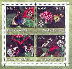 Eritrea 2002 Butterfliess #02 perf sheetlet containing set of 4 values with Rotary Logo unmounted mint, stamps on , stamps on  stamps on butterflies, stamps on  stamps on rotary