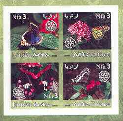 Eritrea 2002 Butterfliess #02 imperf sheetlet containing set of 4 values with Rotary Logo unmounted mint, stamps on , stamps on  stamps on butterflies, stamps on  stamps on rotary