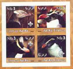 Eritrea 2002 Penguins #01 imperf sheetlet containing set of 4 values with Scout Logo unmounted mint, stamps on birds, stamps on penguins, stamps on polar, stamps on scouts