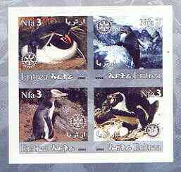 Eritrea 2002 Penguins #02 imperf sheetlet containing set of 4 values with Rotary Logo unmounted mint, stamps on , stamps on  stamps on birds, stamps on  stamps on penguins, stamps on  stamps on polar, stamps on  stamps on rotary