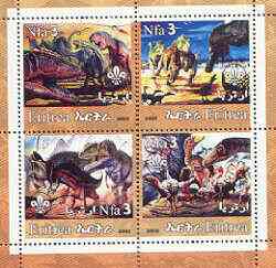 Eritrea 2002 Dinosaurs #01 perf sheetlet containing set of 4 values with Scout Logo unmounted mint, stamps on , stamps on  stamps on dinosaurs, stamps on  stamps on scouts