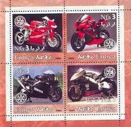 Eritrea 2002 Motorcycles #02 perf sheetlet containing set of 4 values with Rotary Logo unmounted mint, stamps on , stamps on  stamps on motorbikes, stamps on  stamps on rotary