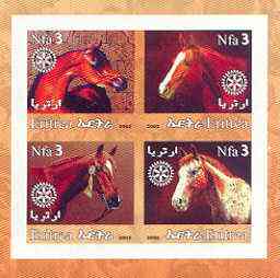 Eritrea 2002 Horses #02 imperf sheetlet containing set of 4 values with Rotary Logo unmounted mint, stamps on , stamps on  stamps on horses, stamps on  stamps on rotary