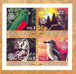 Eritrea 2002 Birds #02 imperf sheetlet containing set of 4 values with Rotary Logo unmounted mint, stamps on birds, stamps on birds of prey, stamps on owls, stamps on rotary