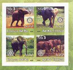 Eritrea 2002 Elephants #02 imperf sheetlet containing set of 4 values with Rotary Logo unmounted mint, stamps on , stamps on  stamps on animals, stamps on  stamps on elephants, stamps on  stamps on rotary