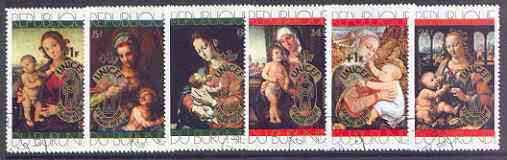 Burundi 1971 25th Anniversary of UNICEF opt on Christmas Paintings set of 6 fine cto used, SG 709-14, stamps on , stamps on  stamps on arts, stamps on  stamps on christmas, stamps on  stamps on unicef, stamps on  stamps on leonardo da vinci