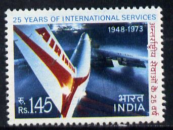 India 1973 Air India 25th Anniversary of Services (1r 45 value) unmounted mint SG 686, stamps on , stamps on  stamps on aviation