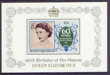 British Virgin Islands 1986 Queen's 60th Birthday 12c in unissued deluxe m/sheet format (see note after SG 604) unmounted mint, stamps on , stamps on  stamps on royalty, stamps on  stamps on 60th birthday