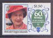 British Virgin Islands 1986 Queen's 60th Birthday $1.50 on watermarked paper unmounted mint, SG 601a, stamps on , stamps on  stamps on royalty, stamps on  stamps on 60th birthday