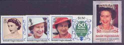 British Virgin Islands 1986 Queen's 60th Birthday set of 4 unmounted mint, SG 600-603, stamps on , stamps on  stamps on royalty, stamps on  stamps on 60th birthday