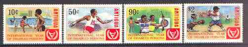 Antigua 1981 International Year of the Disabled set of 4 unmounted mint, SG 728-31, stamps on , stamps on  stamps on disabled, stamps on  stamps on swimming, stamps on  stamps on discus, stamps on  stamps on baseball, stamps on  stamps on archery