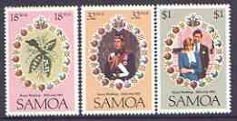 Samoa 1981 Royal Wedding perf set of 3 unmounted mint, SG 599-601, stamps on royalty, stamps on charles, stamps on diana