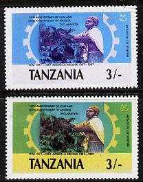 Tanzania 1987 Chama Cha 3s (Coffee Harvesting) with yellow omitted plus normal unmounted mint (SG 509var), stamps on , stamps on  stamps on agriculture  business  constitutions  food      drink