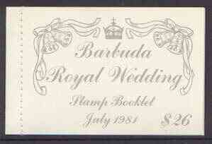 Barbuda 1981 Royal Wedding $26 booklet (1st issue) complete and pristine, SG SB3, stamps on royalty, stamps on charles, stamps on diana, stamps on bells
