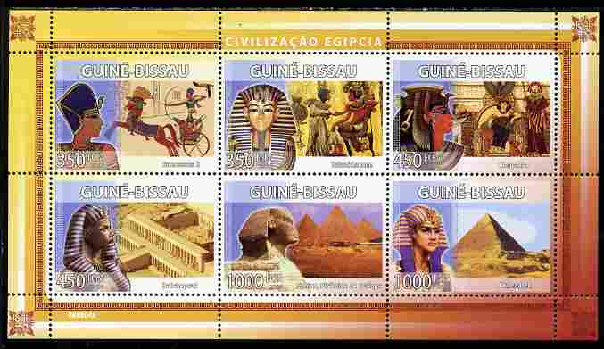 Guinea - Bissau 2008 Egyptology perf sheetlet containing 6 values unmounted mint Michel 3937-42, stamps on , stamps on  stamps on egyptology, stamps on  stamps on pyramids, stamps on  stamps on horses