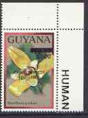 Guyana 1990 (?) John F Kennedy optd & surcharged $500 on $12.80 orchid (Maxillaria p) from World Personalities overprints, unmounted mint as SG type 465, stamps on personalities, stamps on orchids, stamps on flowers, stamps on constitutions, stamps on americana, stamps on presidents, stamps on kennedy