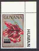 Guyana 1990 (?) John F Kennedy opt'd & surcharged $500 on $100.00 orchid (Epistephium p) from World Personalities overprints, unmounted mint as SG type 465, stamps on personalities, stamps on orchids, stamps on flowers, stamps on constitutions, stamps on americana, stamps on presidents, stamps on kennedy