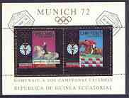 Equatorial Guinea 1972 Munich Olympic Games set of 2 m/sheets each containing 2 vals (Equestrian Events) in gold with white background (Mi BL 29 & 30) fine cto used, stamps on olympics, stamps on horses