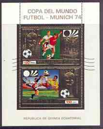Equatorial Guinea 1973 Football World Cup perf s/sheet containing 2 x 130E vals in gold with white background, fine cto used, stamps on football, stamps on sport