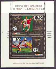 Equatorial Guinea 1973 Football World Cup perf s/sheet containing 2 x 130E vals in gold with white background, fine cto used, stamps on , stamps on  stamps on football, stamps on  stamps on sport