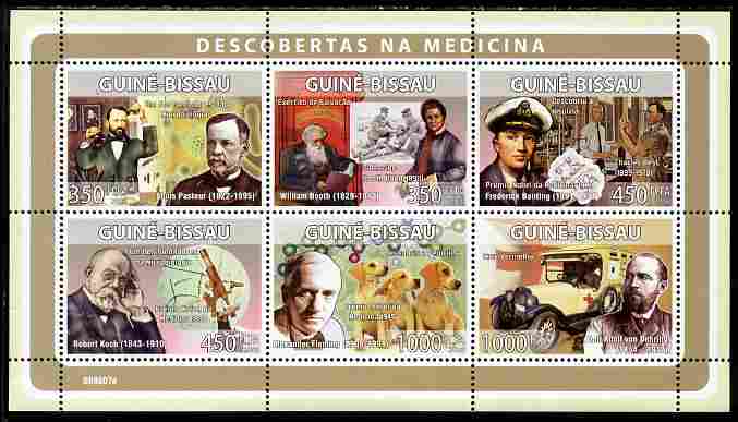 Guinea - Bissau 2008 Pioneers of Medicine perf sheetlet containing 6 values unmounted mint Michel 3965-70, stamps on , stamps on  stamps on personalities, stamps on  stamps on medical, stamps on  stamps on fleming, stamps on  stamps on red cross