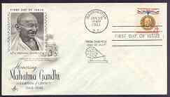 United States 1961 Mahatma Gandhi Commemoration 8c on illustrated cover with first day cancel, SG 1174, stamps on personalities, stamps on constitutions, stamps on gandhi