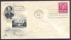 United States 1949 Death Centenary of Edgar Allan Poe (author & Poet) on illustrated cover with first day cancel, SG 983, stamps on literature, stamps on poetry