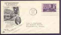 United States 1948 Centenary of Discovery of Gold in California on illustrated cover with first day cancel, SG 951, stamps on , stamps on  stamps on mining, stamps on  stamps on gold, stamps on  stamps on minerals