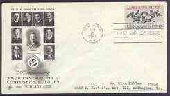 United States 1964 American Music (50th Anniversary of American Society of Composers, authors & Publishers - ASCAP) on illustrated cover with first day cancel, SG 1234, stamps on music, stamps on composers, stamps on lute, stamps on horns
