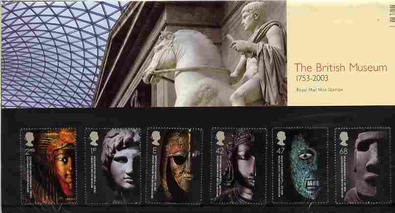 Great Britain 2003 Artefacts of the British Museum perf set of 6 in official presentation pack SG 2404-09, stamps on , stamps on  stamps on artefacts, stamps on  stamps on museums, stamps on  stamps on personalities, stamps on  stamps on egyptology, stamps on  stamps on masks, stamps on  stamps on death