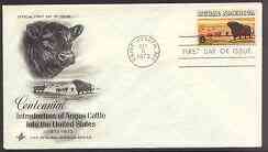 United States 1973 Rural America - Centenary of Angus Cattle on illustrated cover with first day cancel, SG 1510, stamps on animals, stamps on cattle, stamps on bovine